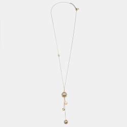 Dior Cannage Faux Pearl Crystals Gold Tone Long Necklace