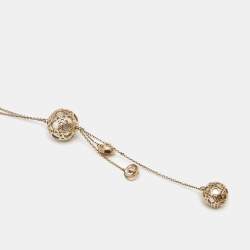 Dior Cannage Faux Pearl Crystals Gold Tone Long Necklace