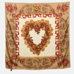 Christian Dior Beige Bow Print Silk Scarf