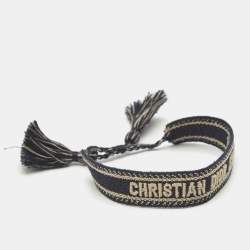 Pre Owned Dior J'adior Navy Blue Embroidered Fabric Bracelet