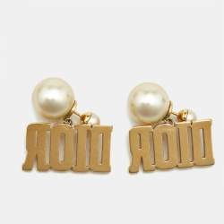 Dior Tribales Faux Pearl Gold Tone Earrings