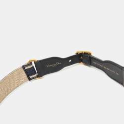 Dior Navy Blue/Black Embroidered Canvas and Leather Waist Buckle Belt 75CM