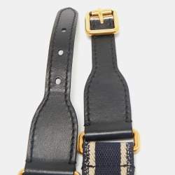 Dior Navy Blue/Black Embroidered Canvas and Leather Waist Buckle Belt 75CM