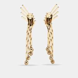 Pre Owned Dior Wings Crystals Gold Tone Earrings