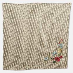 Dior Brown Floral Embroidered Diorissimo Silk Square Scarf