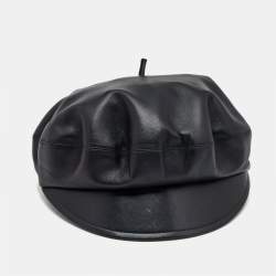 Dior Black Lambskin Leather Beret Hat Size 58