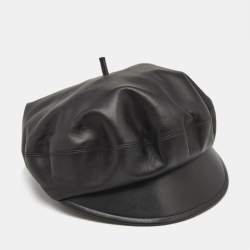 Dior Black Lambskin Leather Beret Hat Size 58