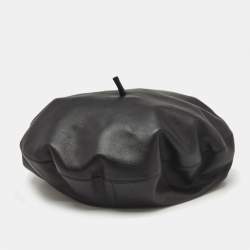 Dior Black Lambskin Leather Beret Hat Size 58