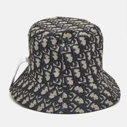 Christian Dior Navy Blue Synthetic Reversible Teddy-D Oblique Bucket Hat Size 57
