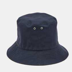 Christian Dior Navy Blue Synthetic Reversible Teddy-D Oblique Bucket Hat Size 57