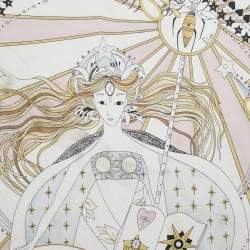 Christian Dior White Silk La Papesse Tarot Scarf 