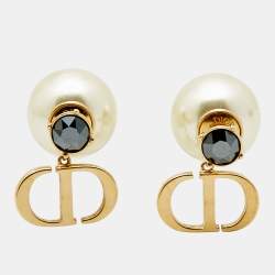 Dior Tribales CD Crystals Faux Pearl Gold Tone Metal Earrings