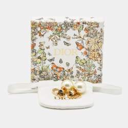 Pre Owned Dior Tribales CD Crystals Faux Pearl Gold Tone Metal Earrings