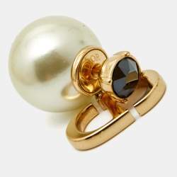 Pre Owned Dior Tribales CD Crystals Faux Pearl Gold Tone Metal Earrings