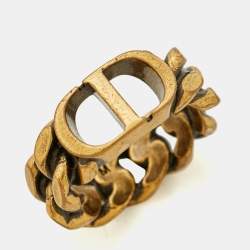 Pre Owned Christian Dior CD Logo Gold Tone Metal Chain Link Ring Size 53