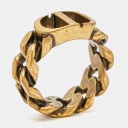 Christian Dior CD Logo Gold Tone Metal Chain Link Ring  Size 53