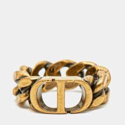 Pre Owned Christian Dior CD Logo Gold Tone Metal Chain Link Ring Size 53