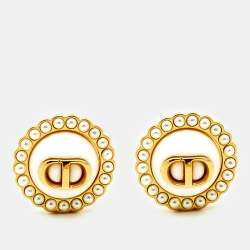Dior Petit CD Baroque Faux Pearl Gold Tone Stud Earrings