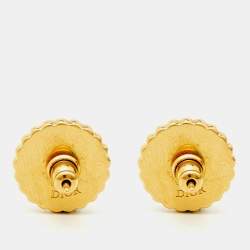 Pre Owned Dior Petit CD Baroque Faux Pearl Gold Tone Stud Earrings