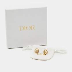 Pre Owned Dior Petit CD Baroque Faux Pearl Gold Tone Stud Earrings
