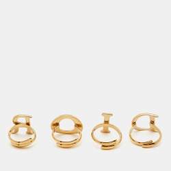 Pre Owned Dior Logo Gold Tone Ring Set Size 52