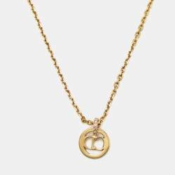 Pre Owned Dior Petit CD Crystals Gold Tone Necklace