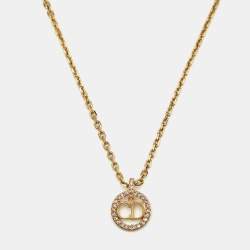 Pre Owned Dior Petit CD Crystals Gold Tone Necklace