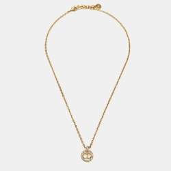Pre Owned Dior Petit CD Crystals Gold Tone Necklace