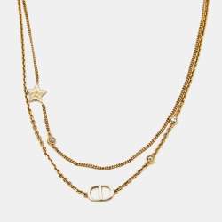 Pre Owned Dior Petit CD Crystals Gold Tone Double Strand Necklace