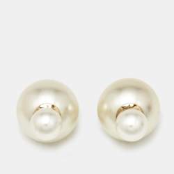 Dior Tribales Faux Pearl Gold Tone Earrings