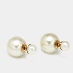 Dior Tribales Faux Pearl Gold Tone Earrings