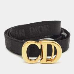 Dior Black Canvas and Leather CD Logo Slim Belt 90 CM