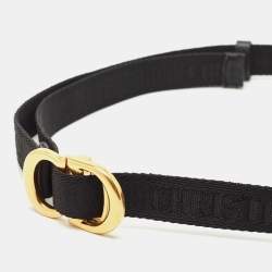 Dior Black Canvas and Leather CD Logo Slim Belt 90 CM