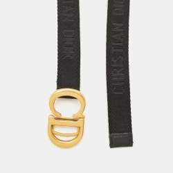 Dior Black Canvas and Leather CD Logo Slim Belt 90 CM