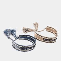 Pre Owned Dior Blue/Beige J'adior Cotton Embroidered Bracelet Set
