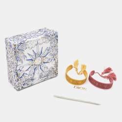 Pre Owned Dior Pink/Yellow J'adior Cotton Embroidered Bracelet Set of 2