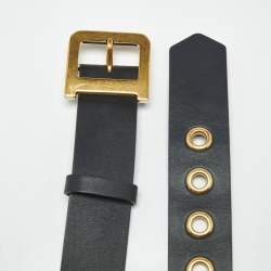 Pre Owned Dior Black Leather DiorQuake Buckle Belt 80 CM