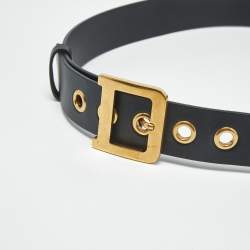 Pre Owned Dior Black Leather DiorQuake Buckle Belt 80 CM