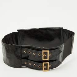 Pre Owned Dior Black Crinkled Leather Saddle Wrap Belt