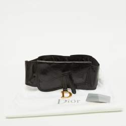 Pre Owned Dior Black Crinkled Leather Saddle Wrap Belt