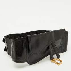 Pre Owned Dior Black Crinkled Leather Saddle Wrap Belt