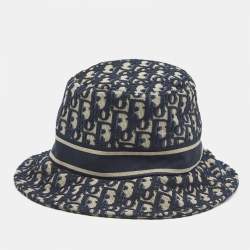 Pre Owned Christian Dior Blue Oblique Jacquard Bucket Hat