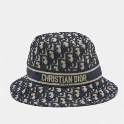 Pre Owned Christian Dior Blue Oblique Jacquard Bucket Hat