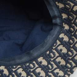 Pre Owned Christian Dior Blue Oblique Jacquard Bucket Hat