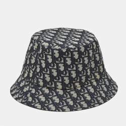 Pre Owned Christian Dior Blue Oblique Synthetic Bucket Hat Size 58