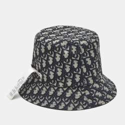 Pre Owned Christian Dior Blue Oblique Synthetic Bucket Hat Size 58