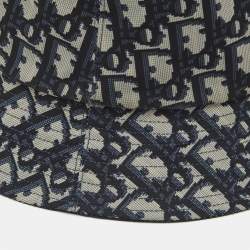 Pre Owned Christian Dior Blue Oblique Synthetic Bucket Hat Size 58