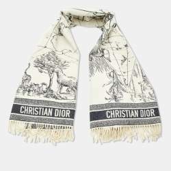 Pre Owned Dior Ivory Zodiac Toile de Jouy Wool Blanket/Shawl