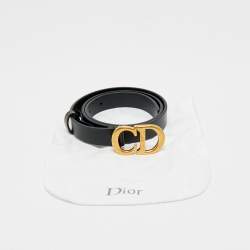 Pre Owned Dior Black Leather Saddle Slim Belt 70 CM