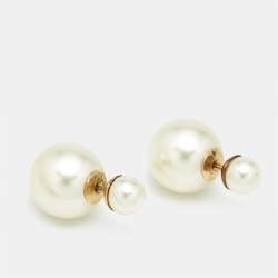 Pre Owned Dior Tribales Faux Pearl Gold Tone Earrings